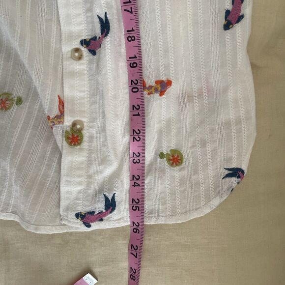 Anthropologie Maeve Embroidered Koi Fish White Button Down Rolltab Sleeves 4 - Picture 10 of 11
